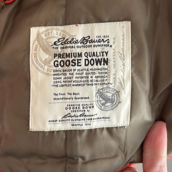 Eddie Bauer Button Down Goose Down Quilted Vest Womens Small Orange preppy EUC! - Picture 7 of 12